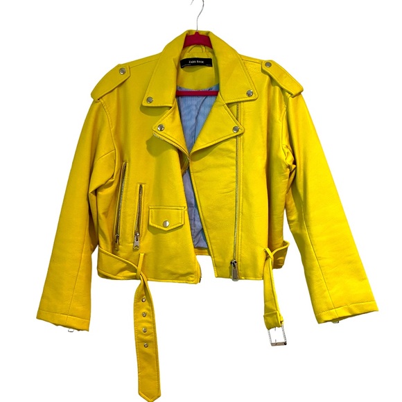 Zara Jackets & Blazers - ZARA Yellow Leather (faux) Moto Jacket